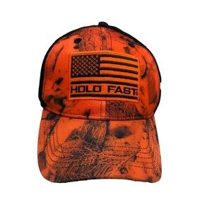 Hold Fast Blaze Orange Camo American Flag Hat Cap Snap Back One-Size